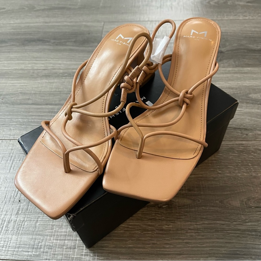 NIB Marc Fisher LTD Mlchiara Medium Tan Slingback Heels Sandals Women Size 8